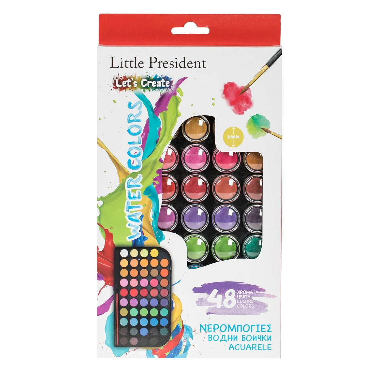 Paleta cu Acuarele Uscate 48 de Culori & Pensula Little President - 48buc - poza 2