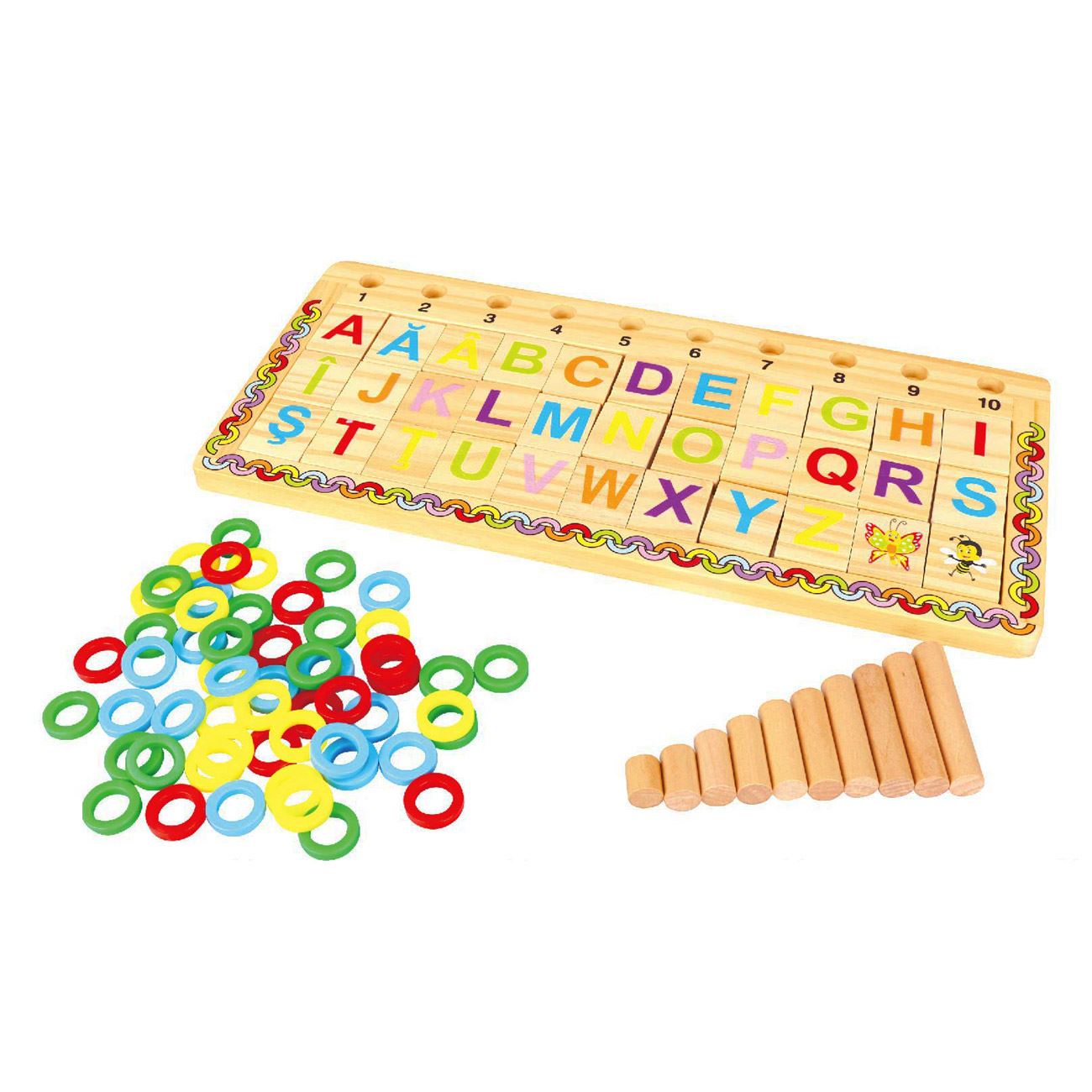 Puzzle Educativ din Lemn cu Alfabet & Cifre 41.5x19cm
