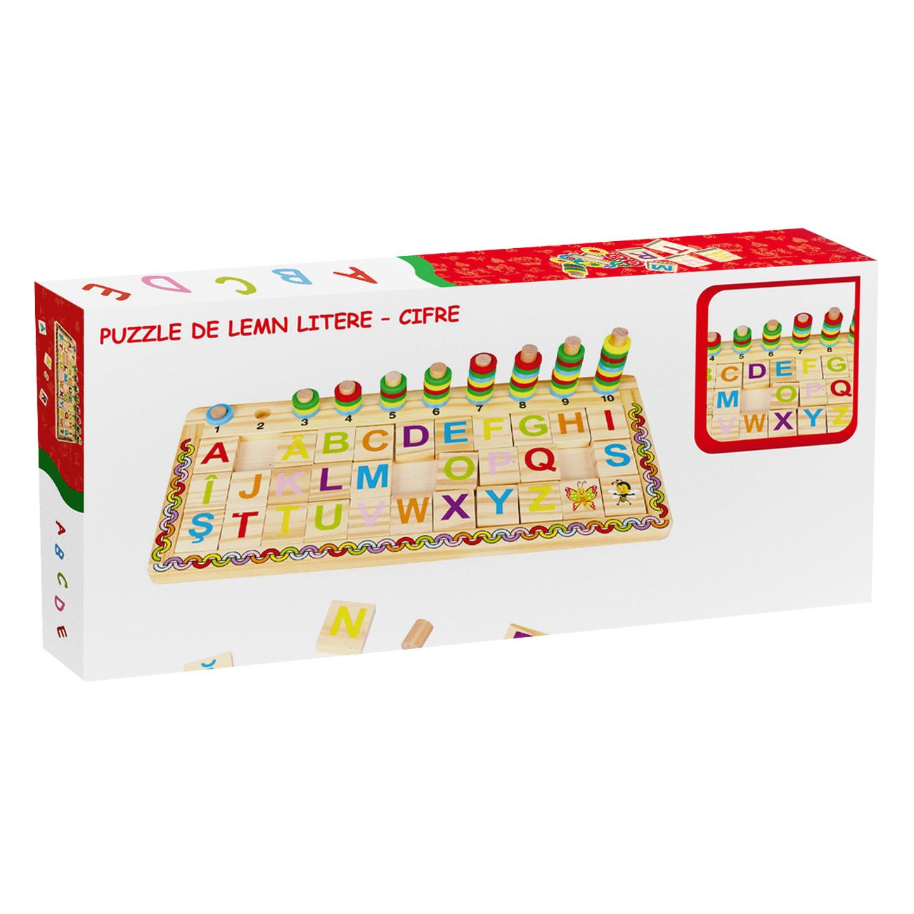 Puzzle Educativ din Lemn cu Alfabet & Cifre 41.5x19cm - poza 3