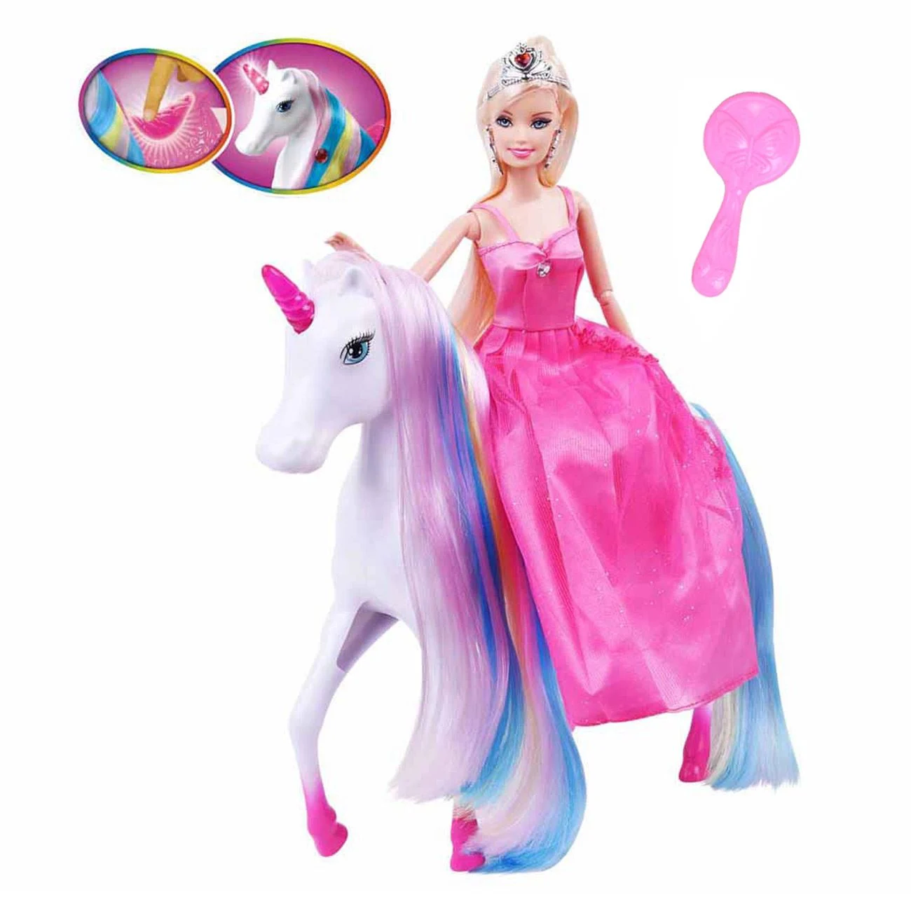 Papusa Printesa cu Rochie Roz Unicorn cu Lumina