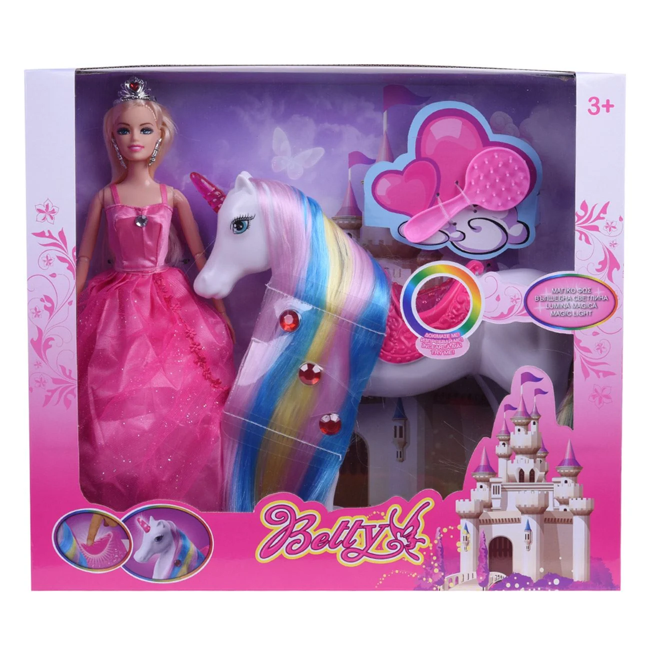 Papusa Printesa cu Rochie Roz Unicorn cu Lumina - poza 4