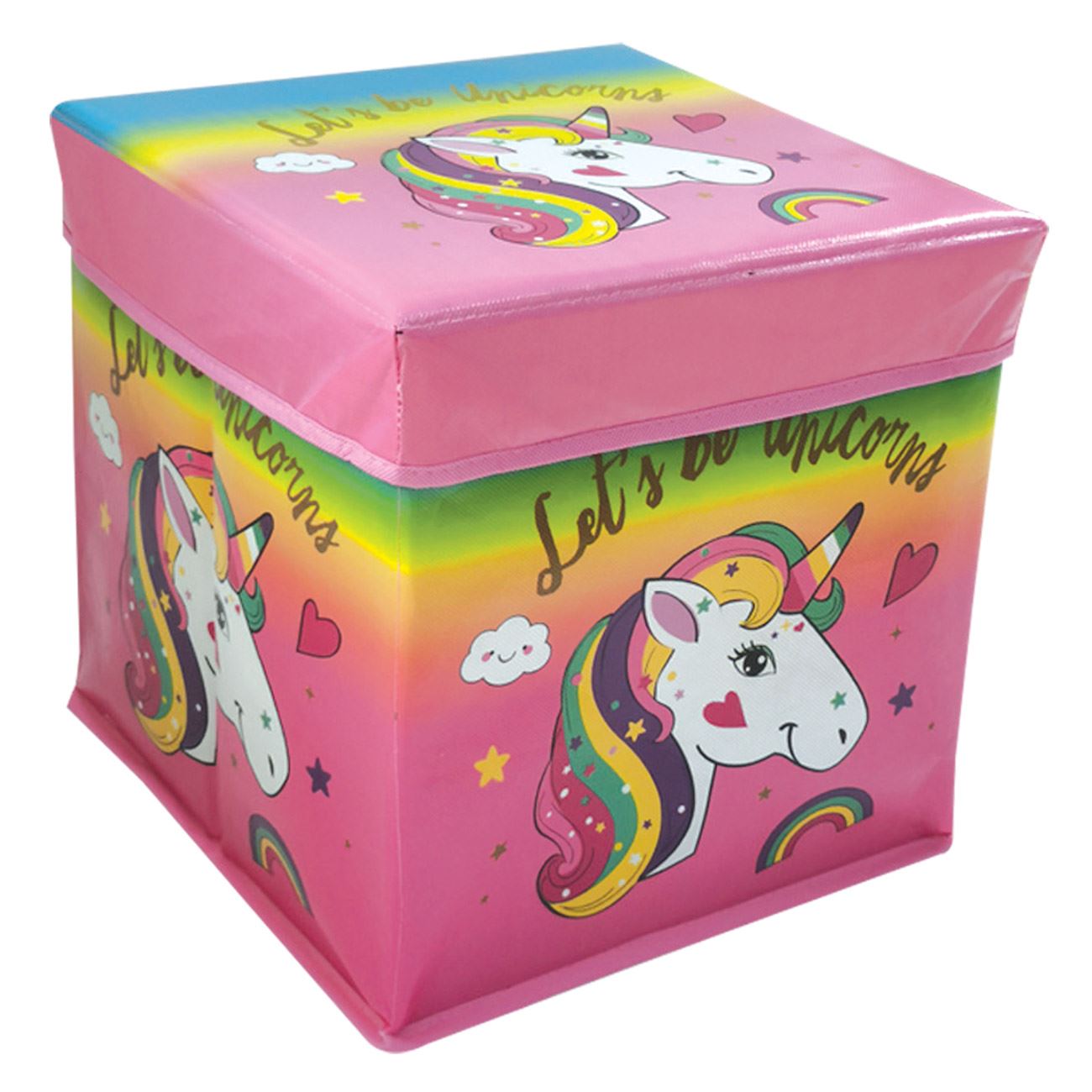 Cutie Textila cu Spatiu de Depozitare Roz Unicorn 30x30x30cm