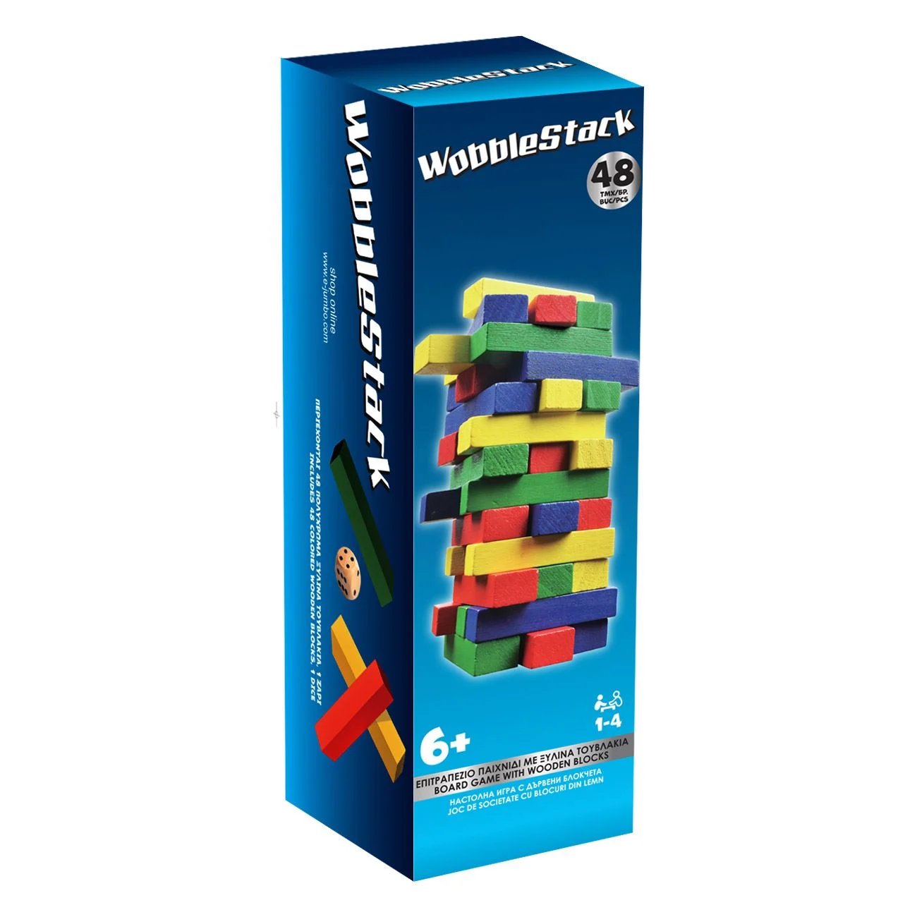 Joc de Societate Turn Tumblin Tower cu Cuburi Colorate - 48 de Piese