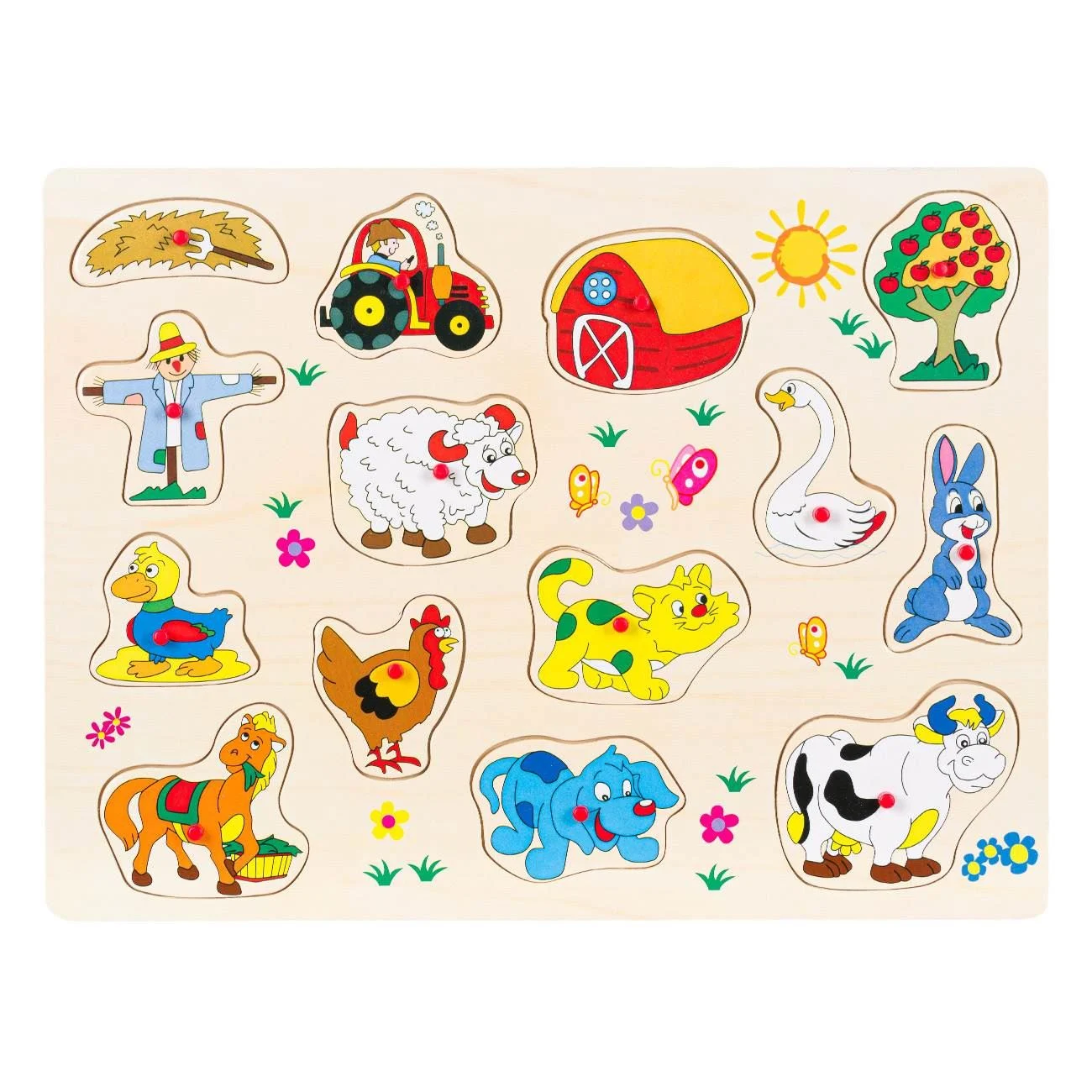 Puzzle Incastru din Lemn Animale Ferma (14 piese) - 40x30cm