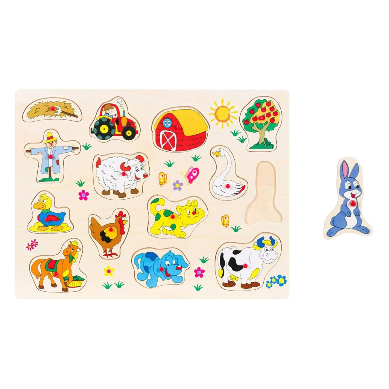 Puzzle Incastru din Lemn Animale Ferma (14 piese) - 40x30cm - poza 2