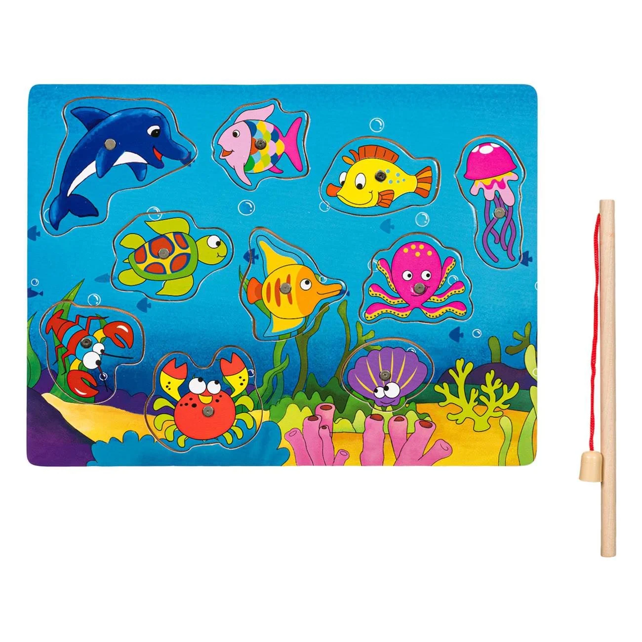 Joc Magnetic Puzzle din Lemn Pesti Undita 30x22.5cm