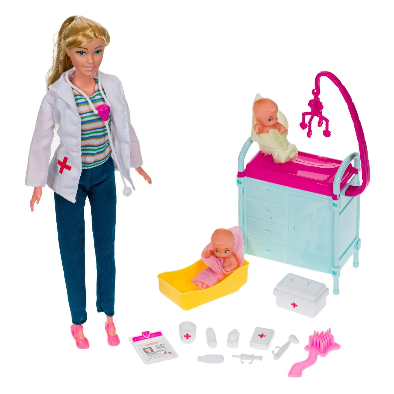 Papusa Medic Pediatru cu 2 Bebelusi