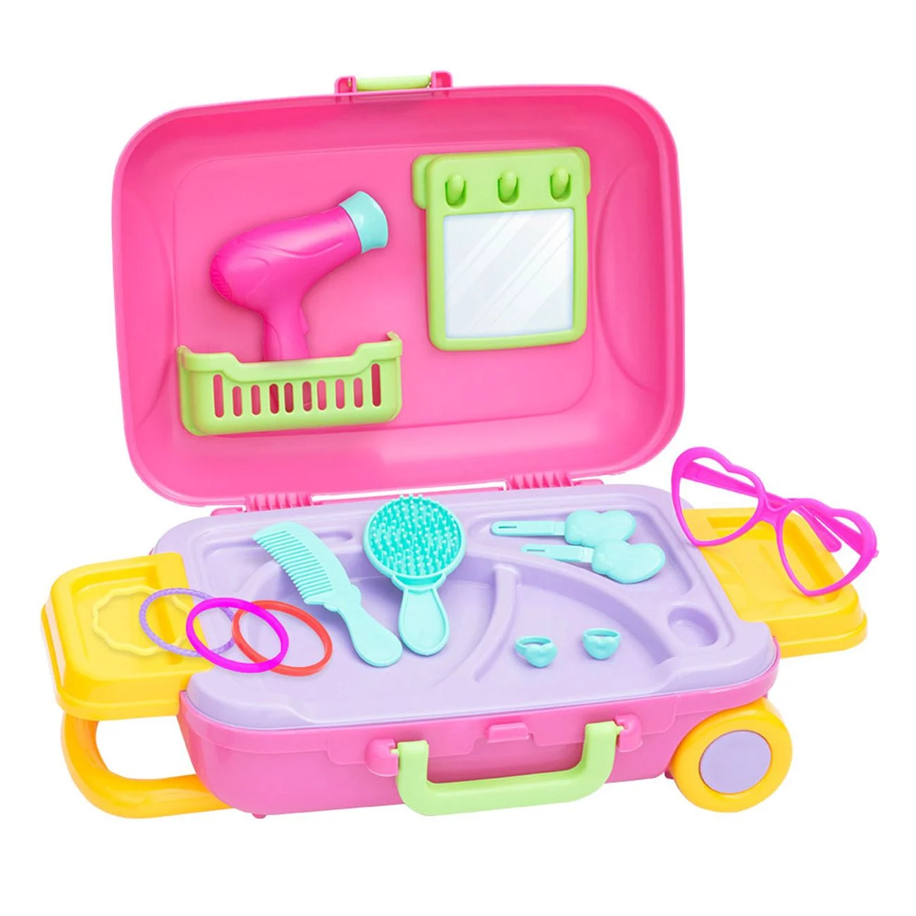 Set de Joaca Valiza cu Roti Roz Coafor – 18piese