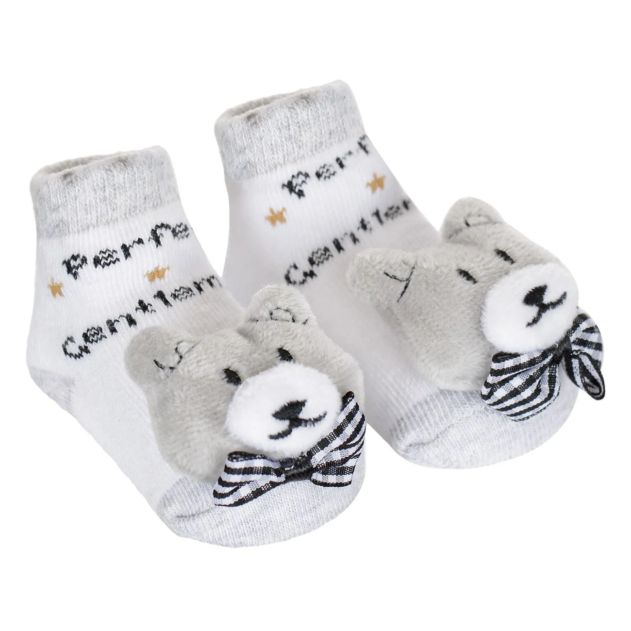 Set pentru Nou Nascut Caciula & Sosete Gri Ursulet 3D - poza 3