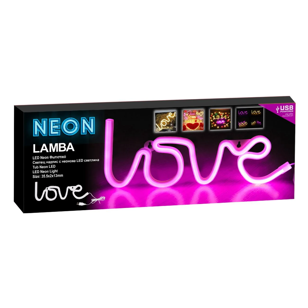 Lampa LED Neon LOVE Fucsia cu USB 35.5x13cm - poza 5
