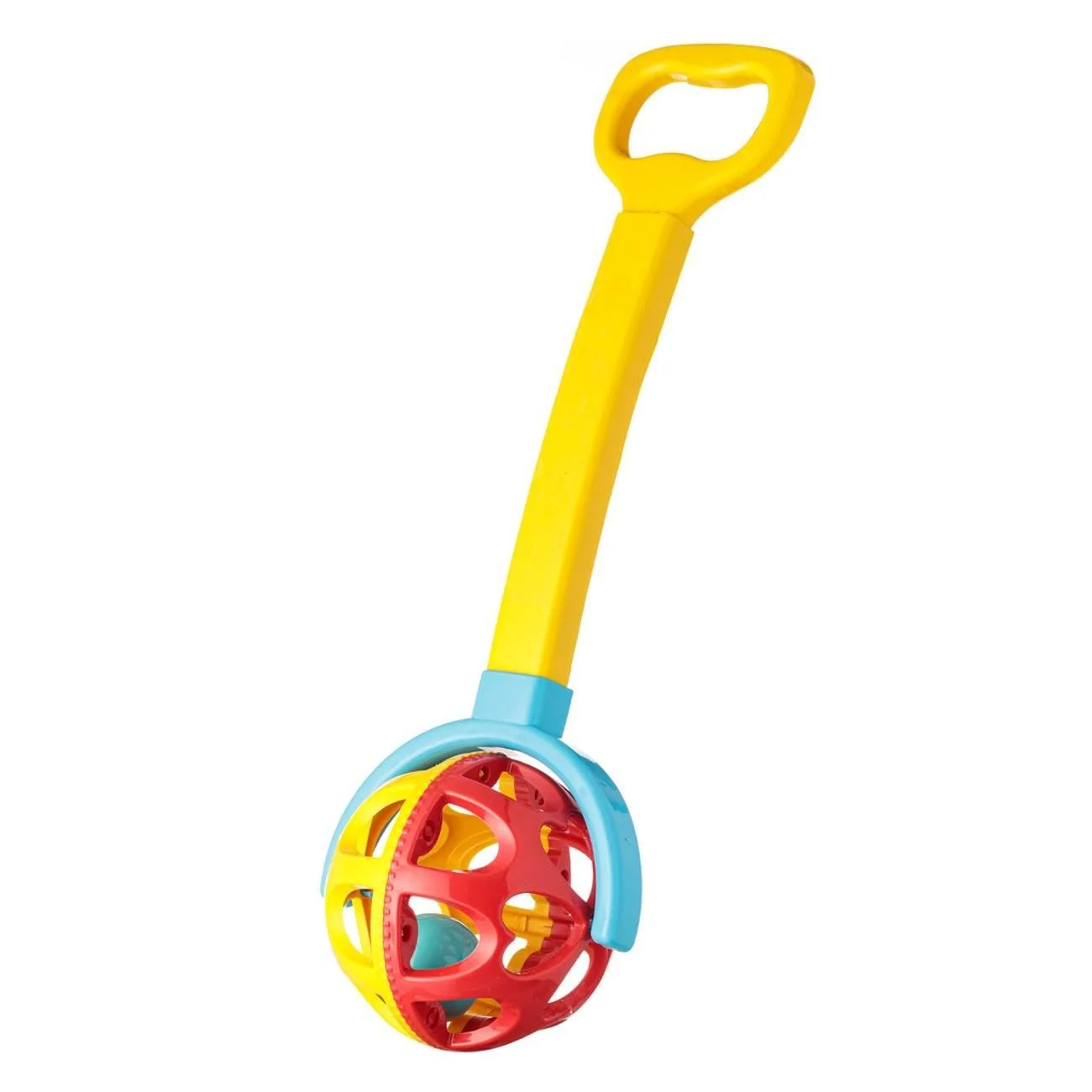 Roata de Impins din Plastic cu Maner Extensibil Galben Rosu 61cm