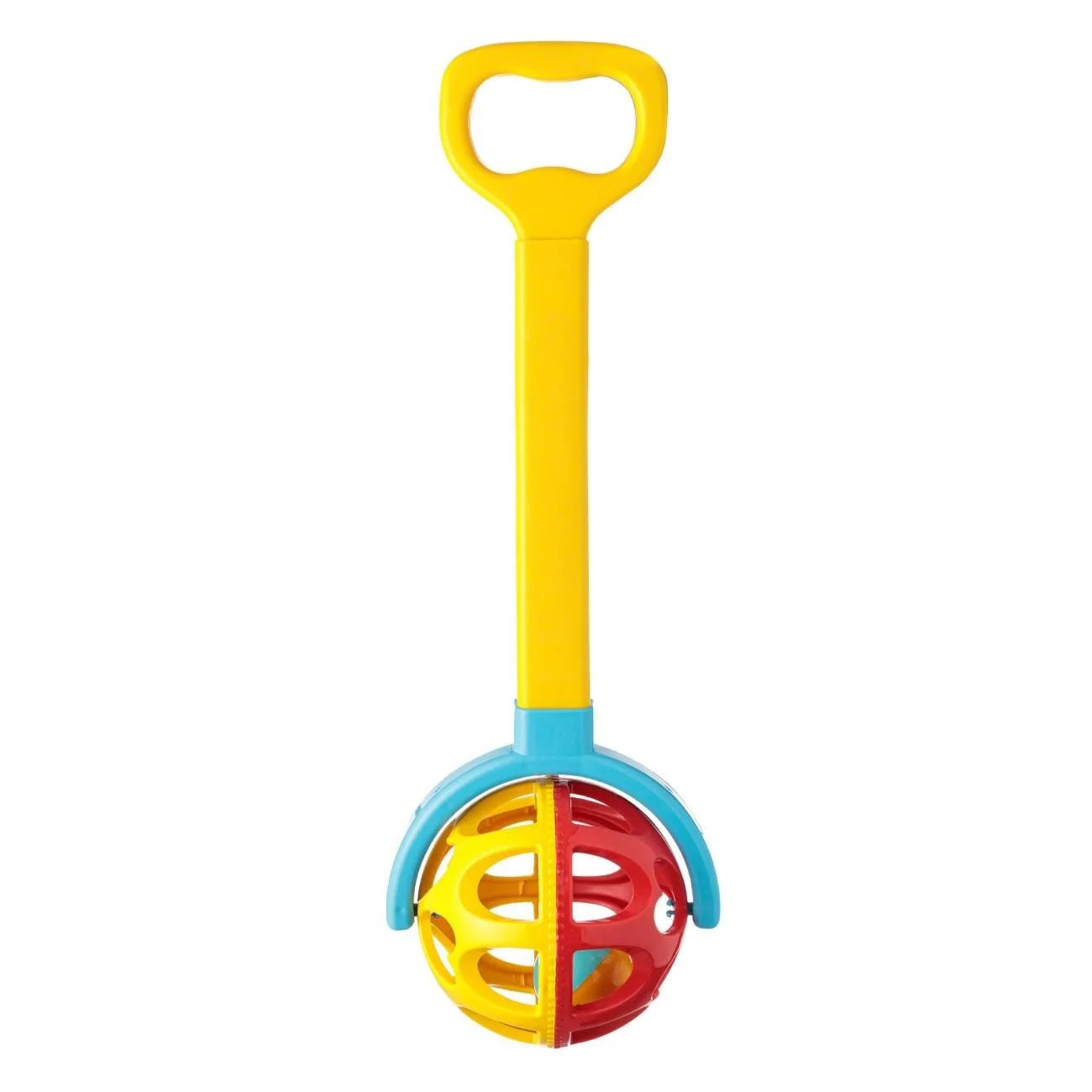 Roata de Impins din Plastic cu Maner Extensibil Galben Rosu 61cm - poza 3