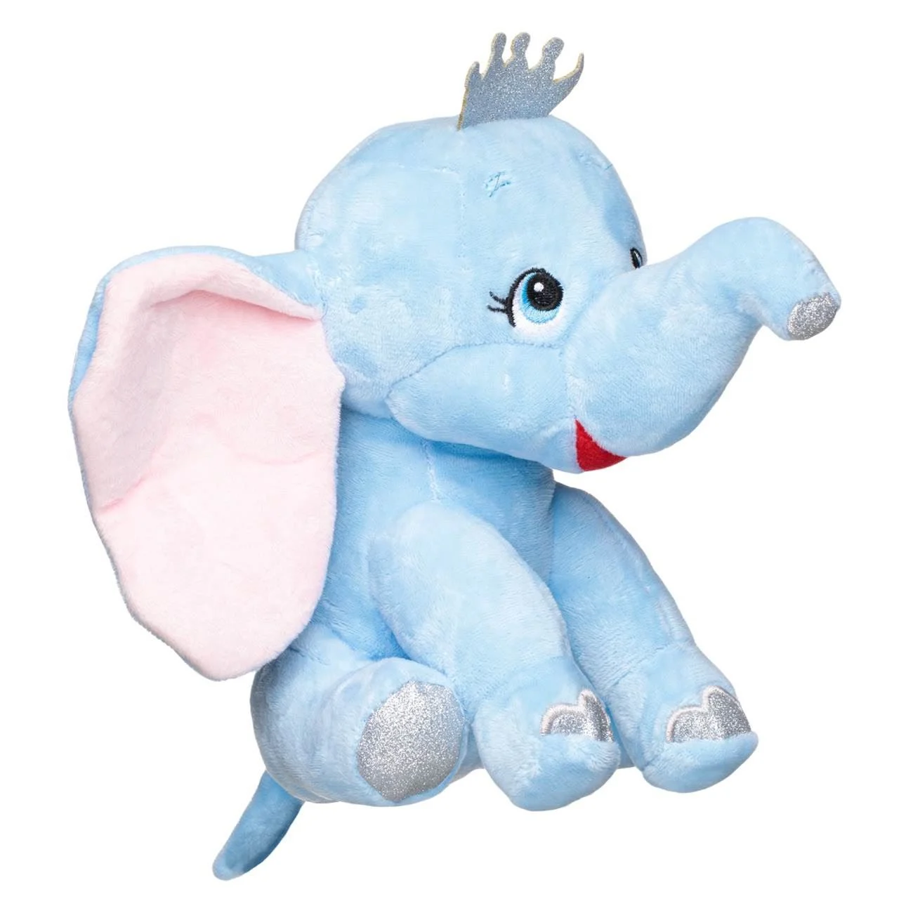 Elefant de Plus Ciel cu Urechi Mari Glitter Argintiu Coroana 21cm - poza 2