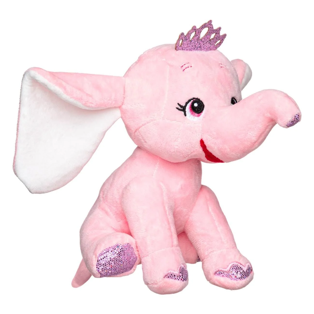 Elefant de Plus Roz cu Urechi Mari Glitter Argintiu Coroana 21cm - poza 2