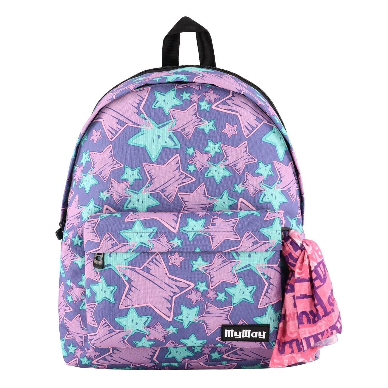 Ghiozdan - Rucsac Mov Verde Stele My Way & Bandana