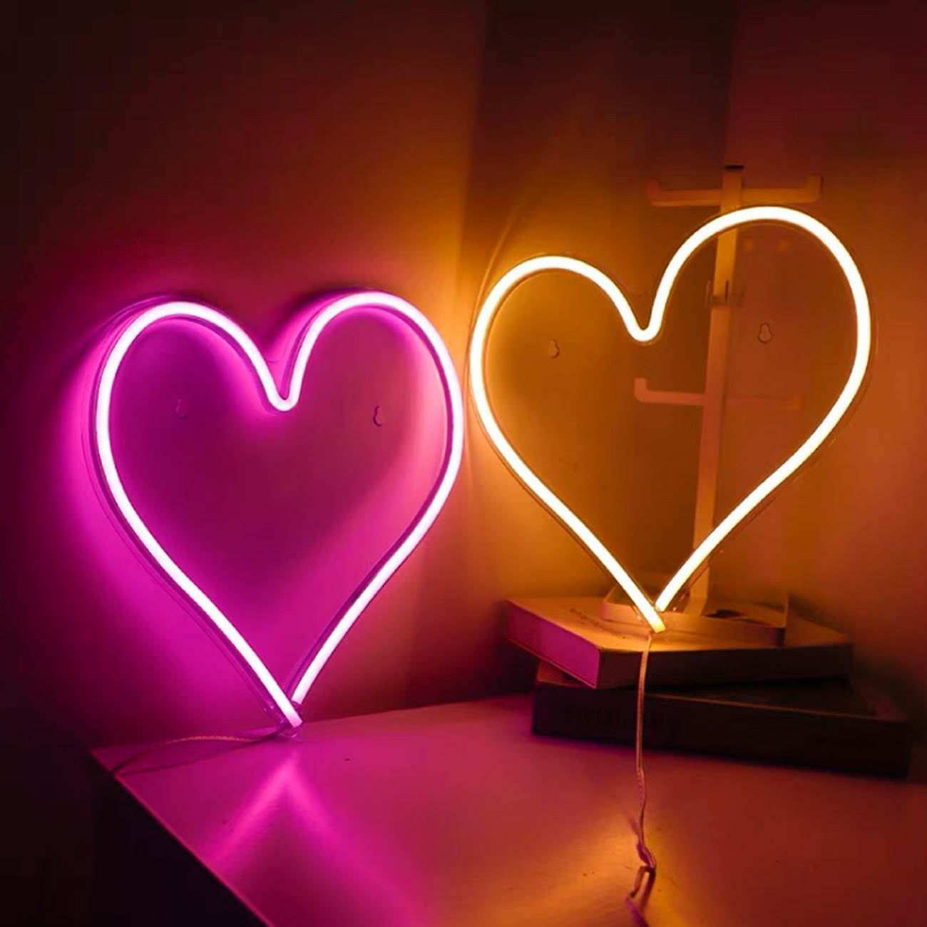 Lampa LED Inima Fucsia Neon cu USB 36.3x29cm - poza 4