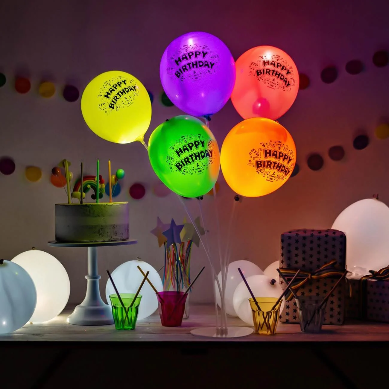 Baloane Colorate LED Illooms Happy Birthday 38cm 5buc - Giochi Preziosi - poza 3