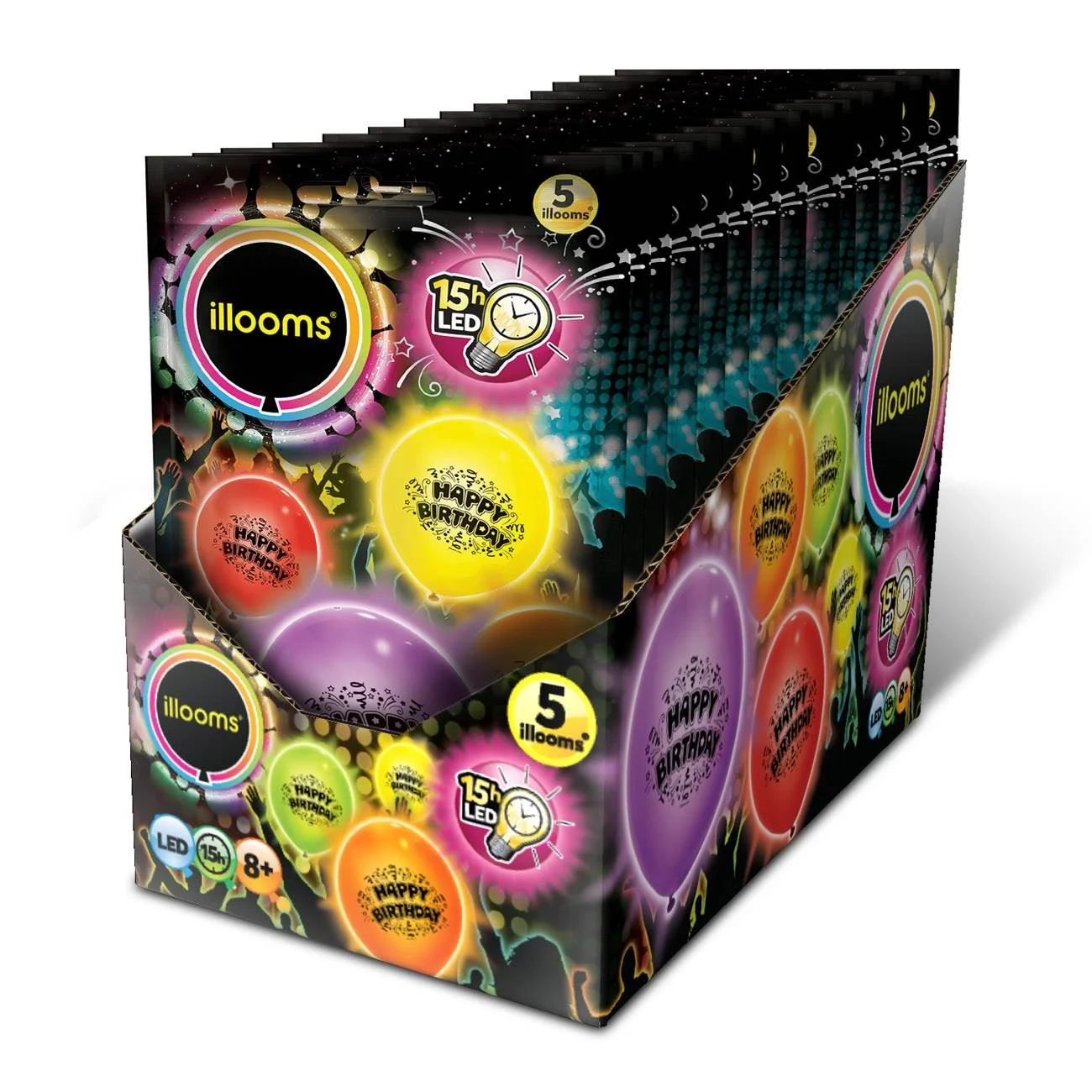Baloane Colorate LED Illooms Happy Birthday 38cm 5buc - Giochi Preziosi - poza 4