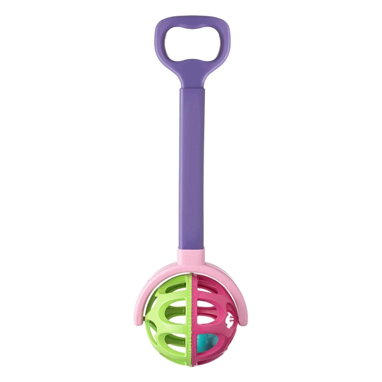 Roata de Impins din Plastic cu Maner Extensibil Mov Roz 61cm - poza 3