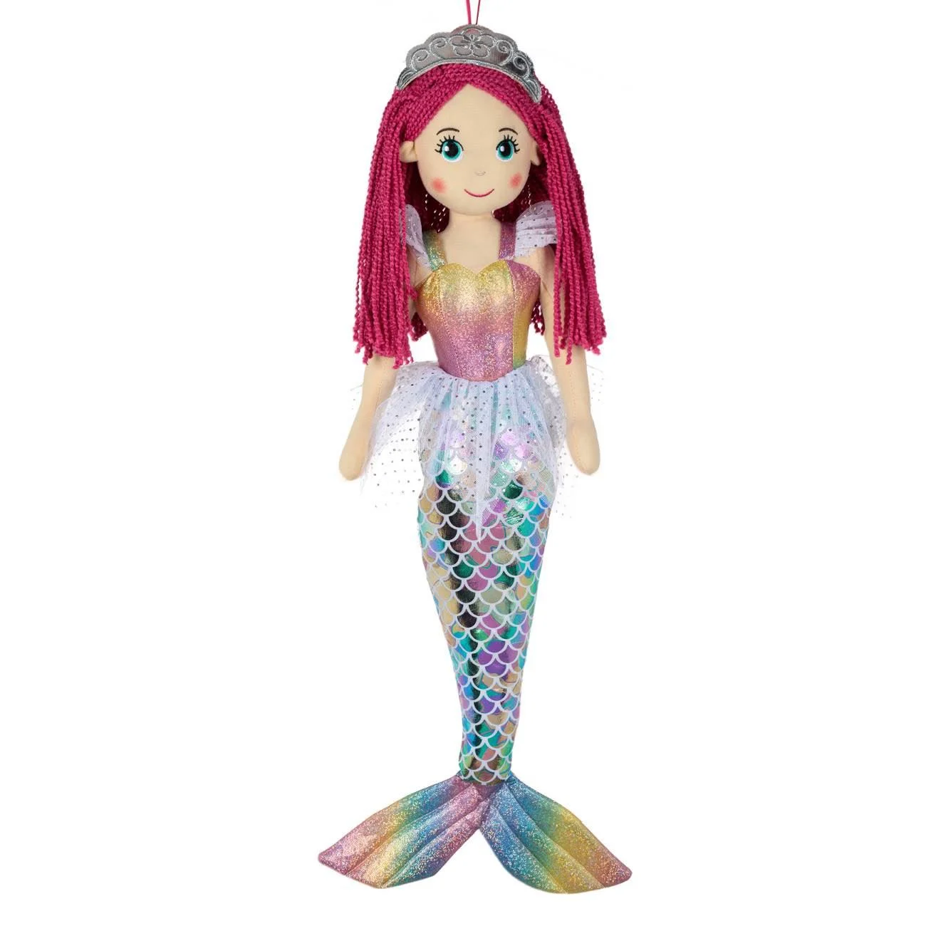 Papusa Textila Sirena Coada Holografica Par Fucsia 70cm