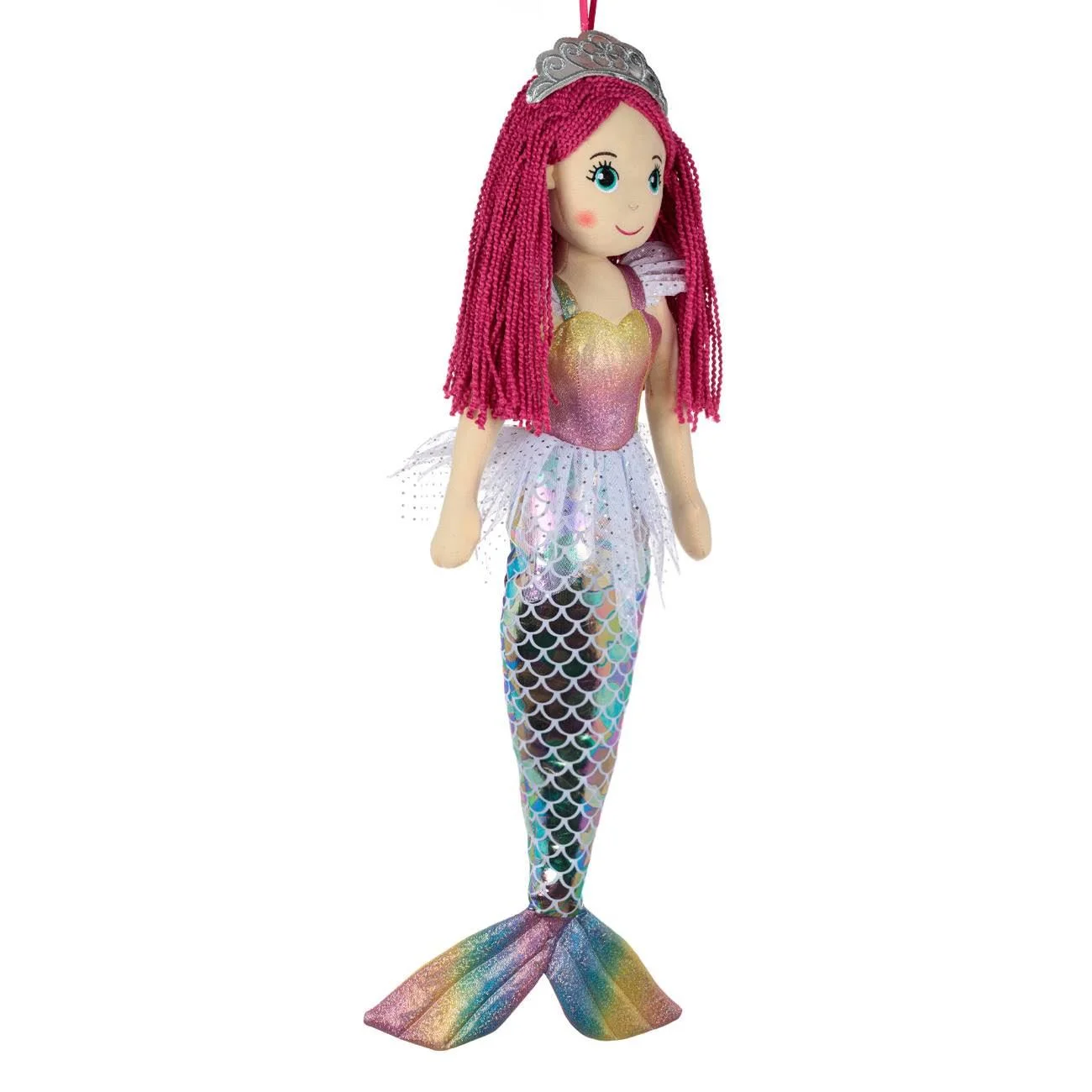 Papusa Textila Sirena Coada Holografica Par Fucsia 70cm - poza 4