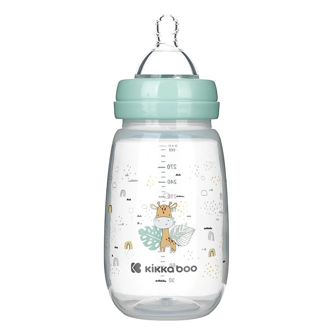 Biberon din Pastic cu Tetina din Silicon Verde Menta Girafa Kikka Boo 310ml - poza 2