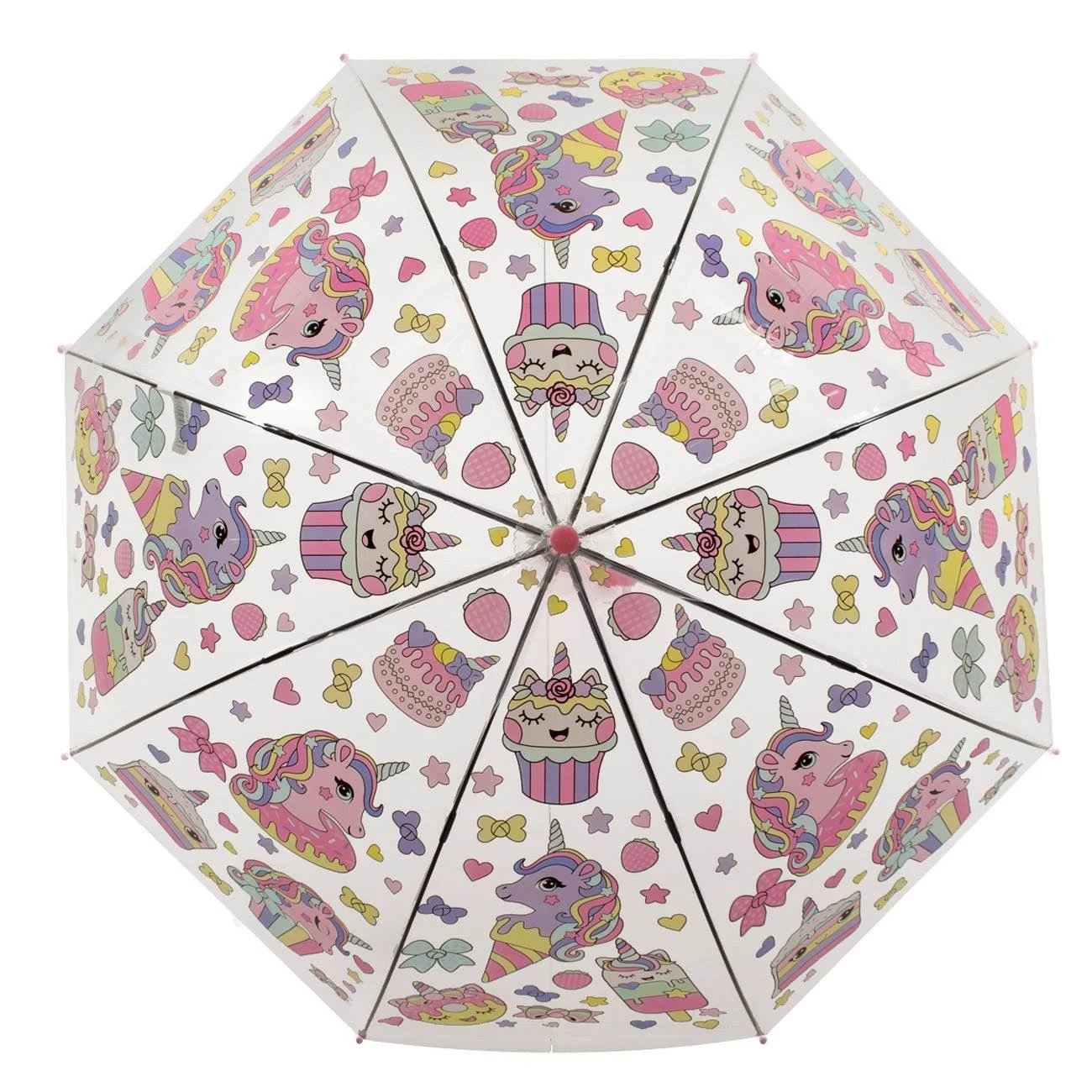 Umbrela de Ploaie Baston Automata Transparenta Unicorni Dulciuri pentru Copii 65cm