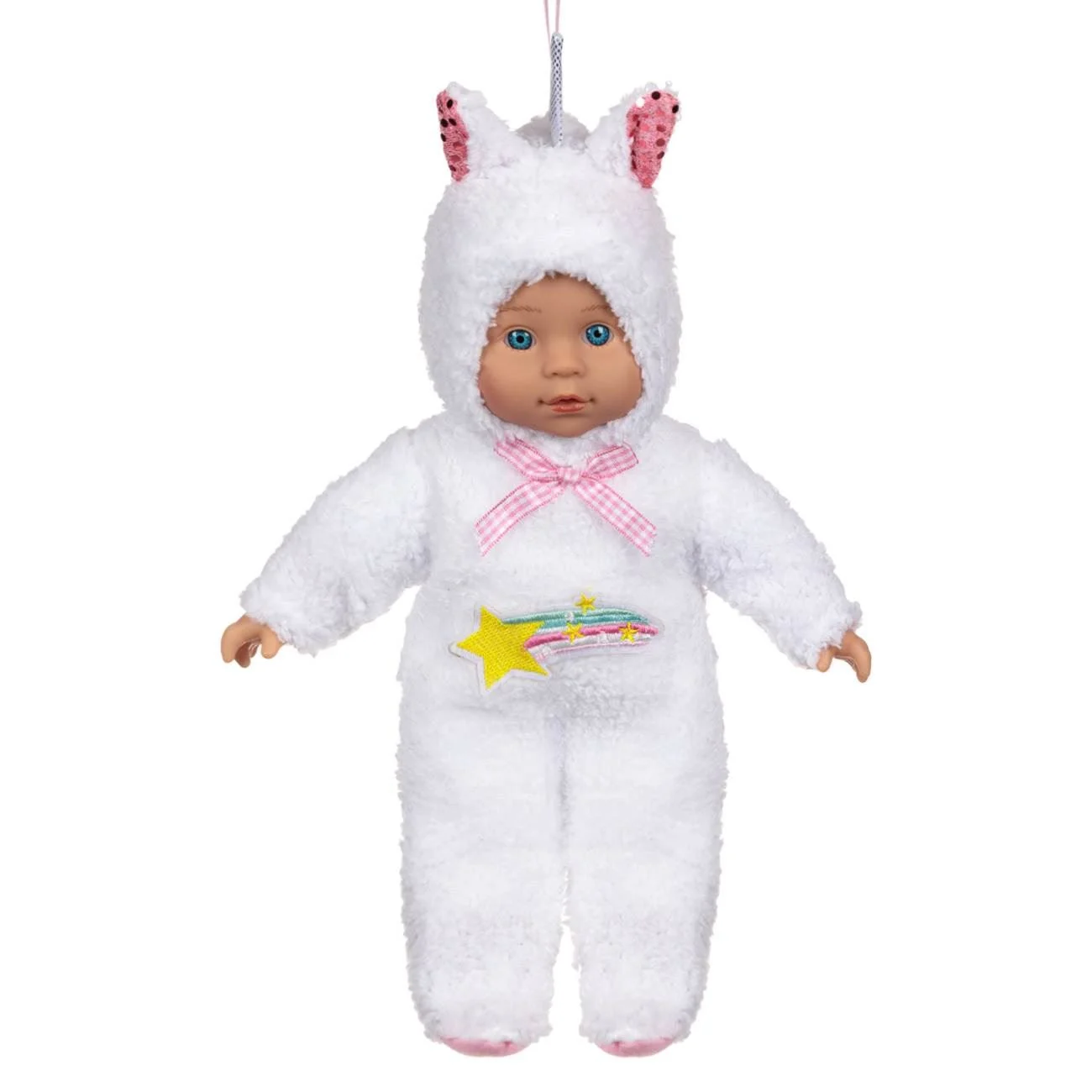 Papusa Bebelus cu Salopeta Unicorn Alb 34cm