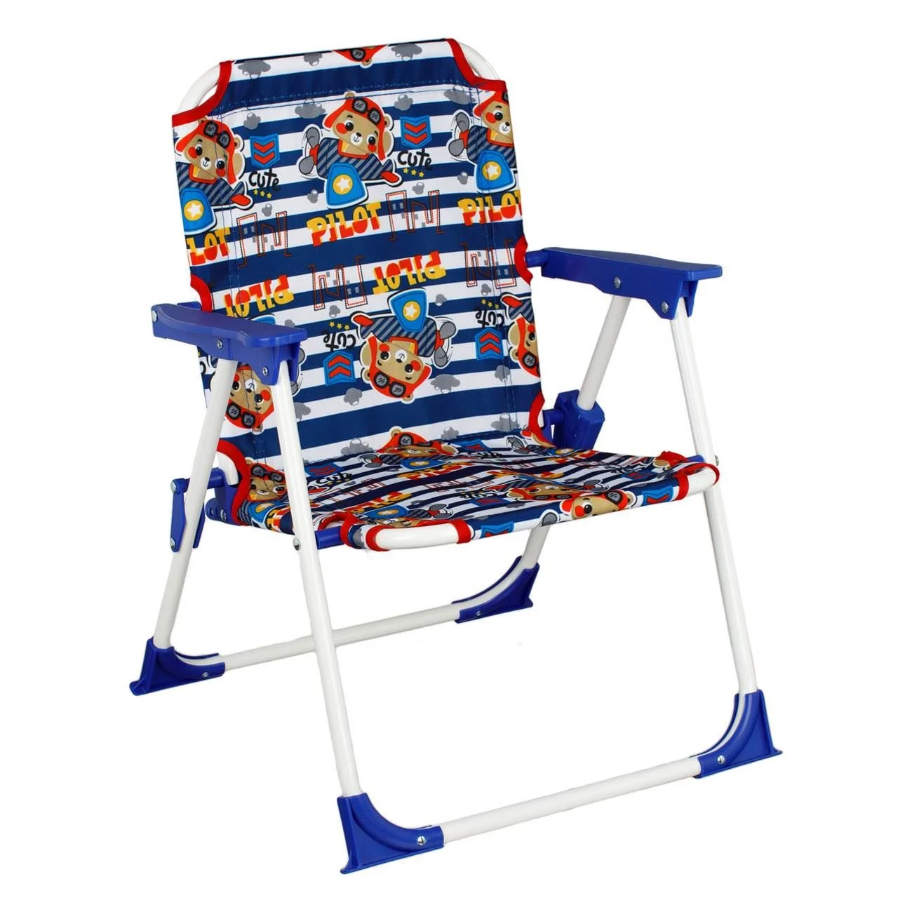 Scaun de Plaja Metalic Albastru cu Model Ursulet pentru Copii 37x35x46cm