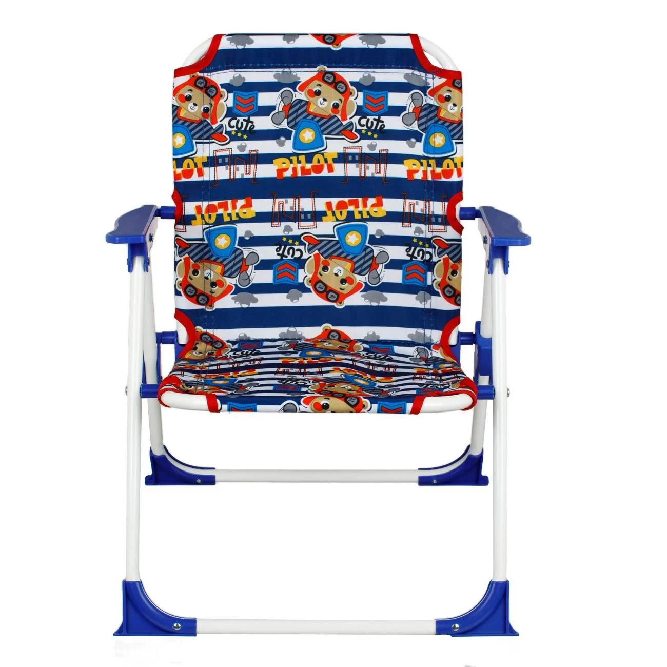 Scaun de Plaja Metalic Albastru cu Model Ursulet pentru Copii 37x35x46cm - poza 2