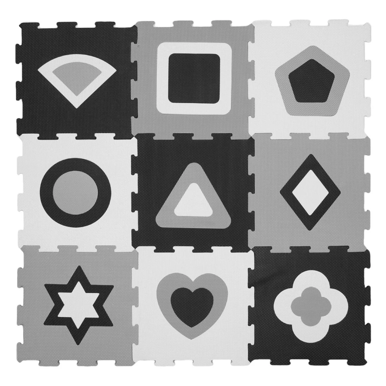 Covor Puzzle Forme Geometrice Alb Negre pentru Copii 32x32cm (9 piese)