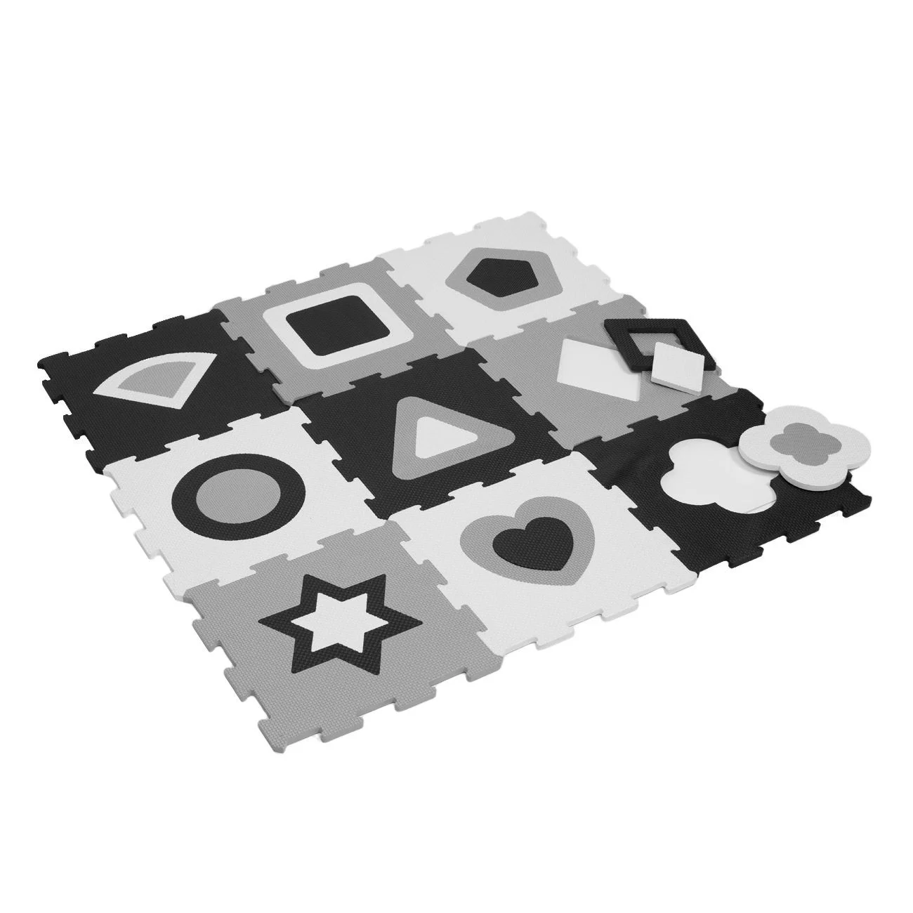 Covor Puzzle Forme Geometrice Alb Negre pentru Copii 32x32cm (9 piese) - poza 2