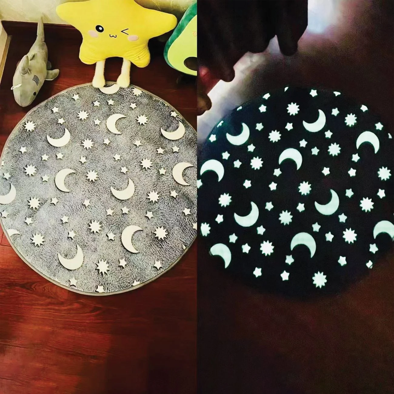 Covoras Decorativ din Imitatie de Blana Gri cu Stele Fluorescente 80cm - poza 2