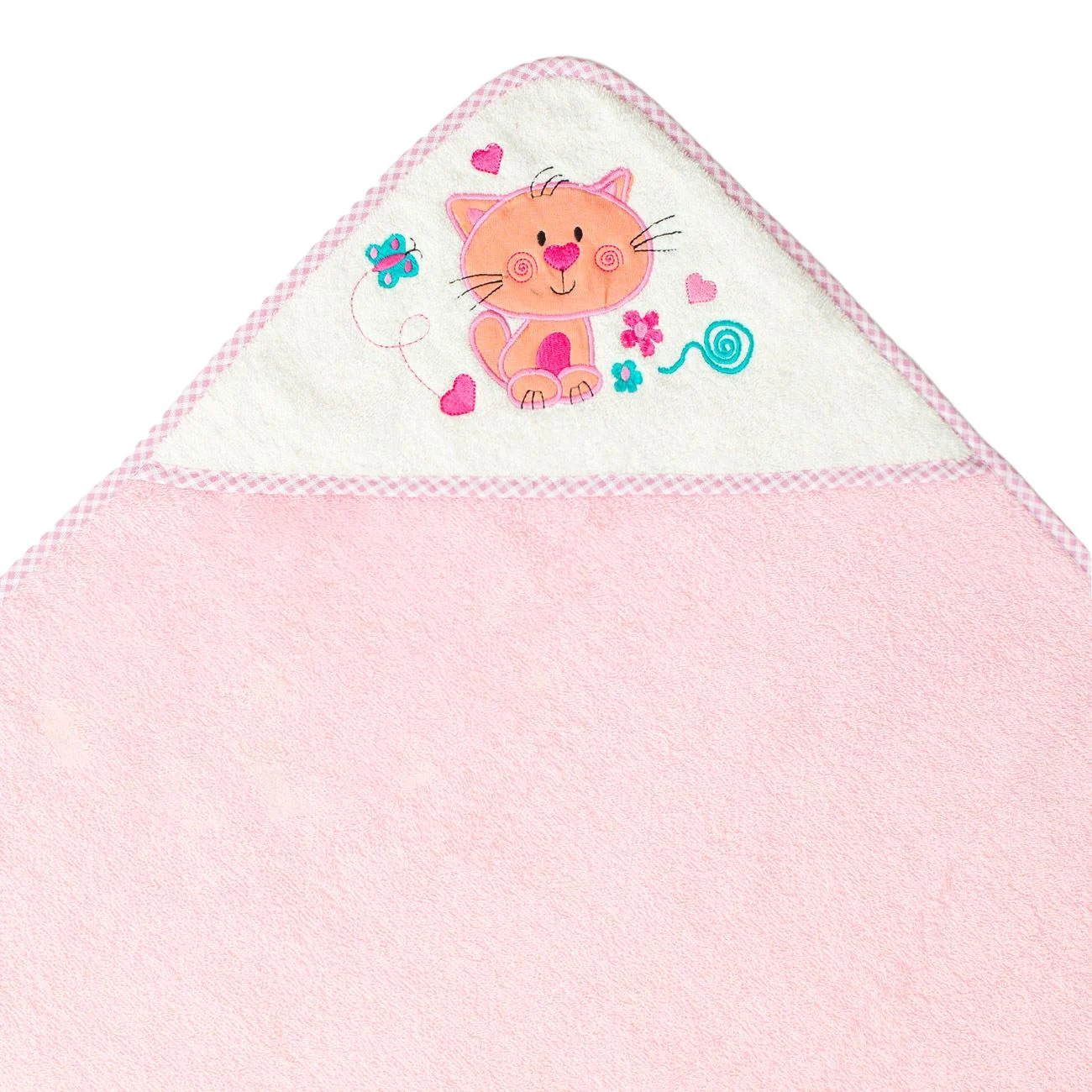 Prosop cu Gluga din Bumbac Roz Pisica 75x75cm - poza 2