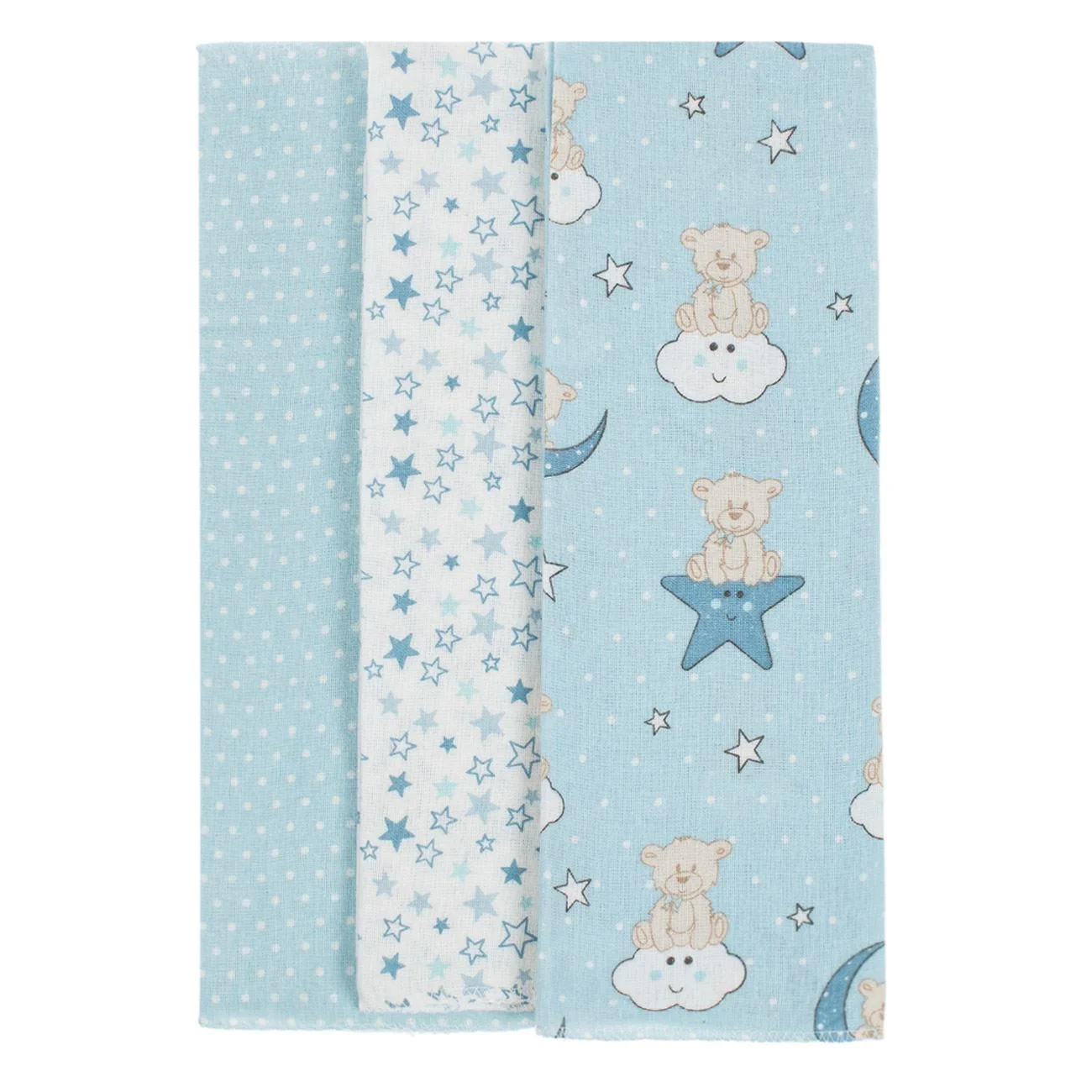 Set Cearceafuri Finet Ciel Alb cu Model Ursuleti Stele Buline 80x80cm - 3buc