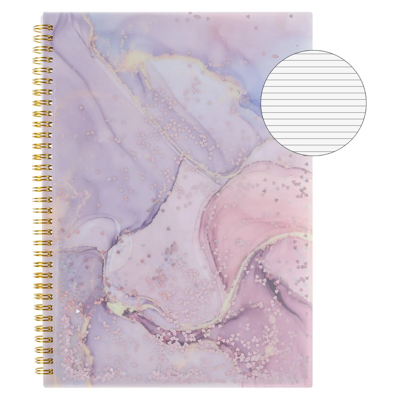 Caiet A4 Dictando Roz Marble Confeti Inimi cu 3 Subiecte & Spirala - 96F