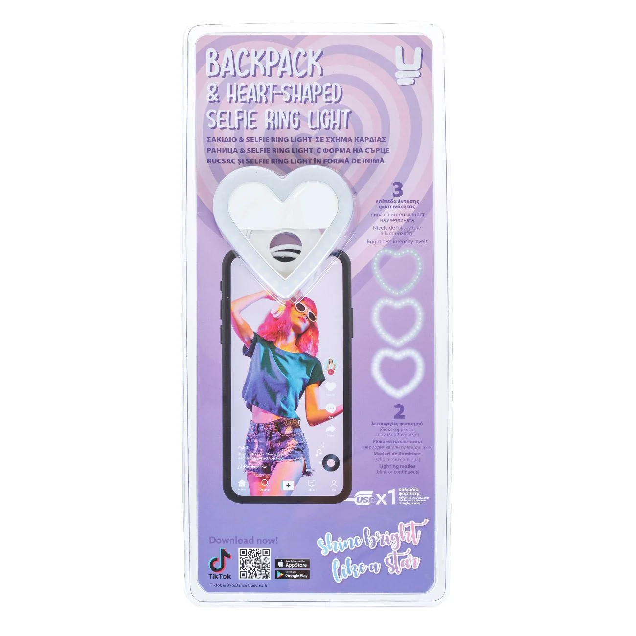 Ghiozdan Tik Tok Negru Glimmer & Cadou Selfie Light LED - Unkeeper - poza 6