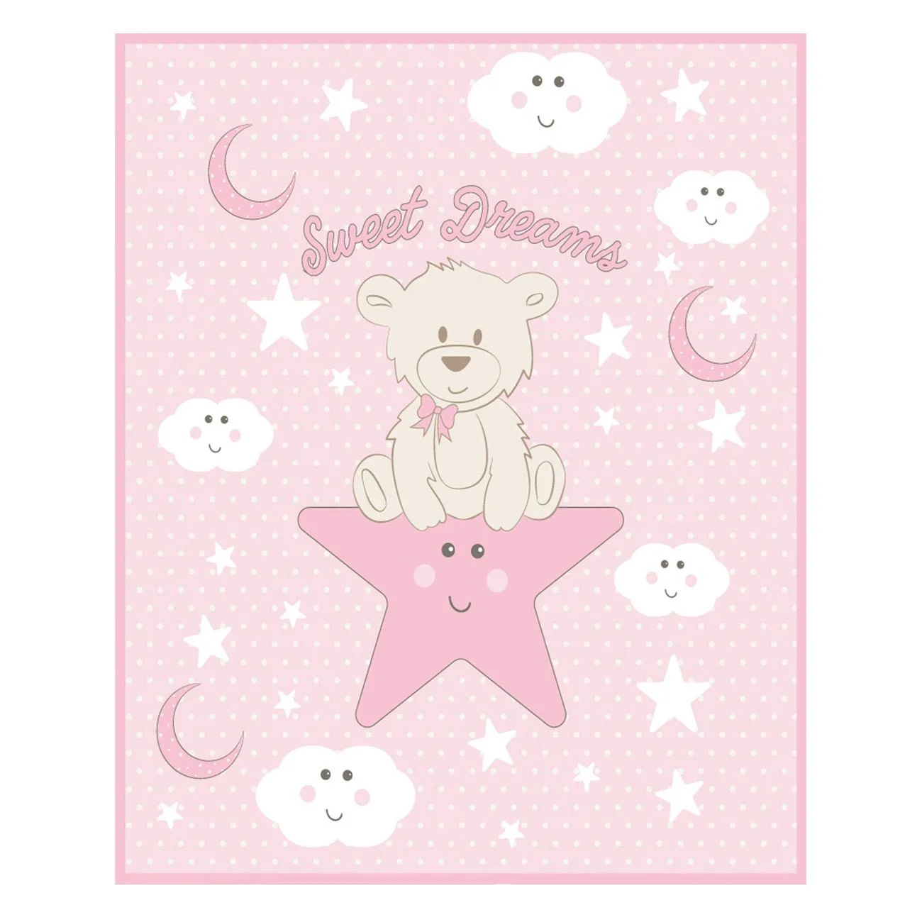 Patura Bebe Catifelata Roz Ursulet 90x80cm - poza 4