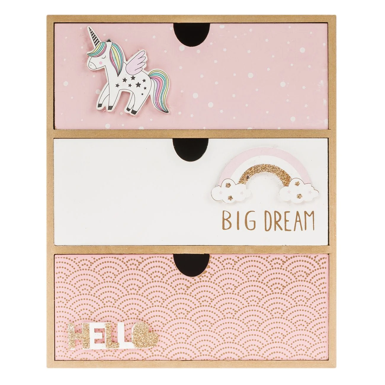 Cutie Decorativa cu 3 Sertare din Lemn 3D Rainbow & Unicorn 21x10x27cm - poza 2