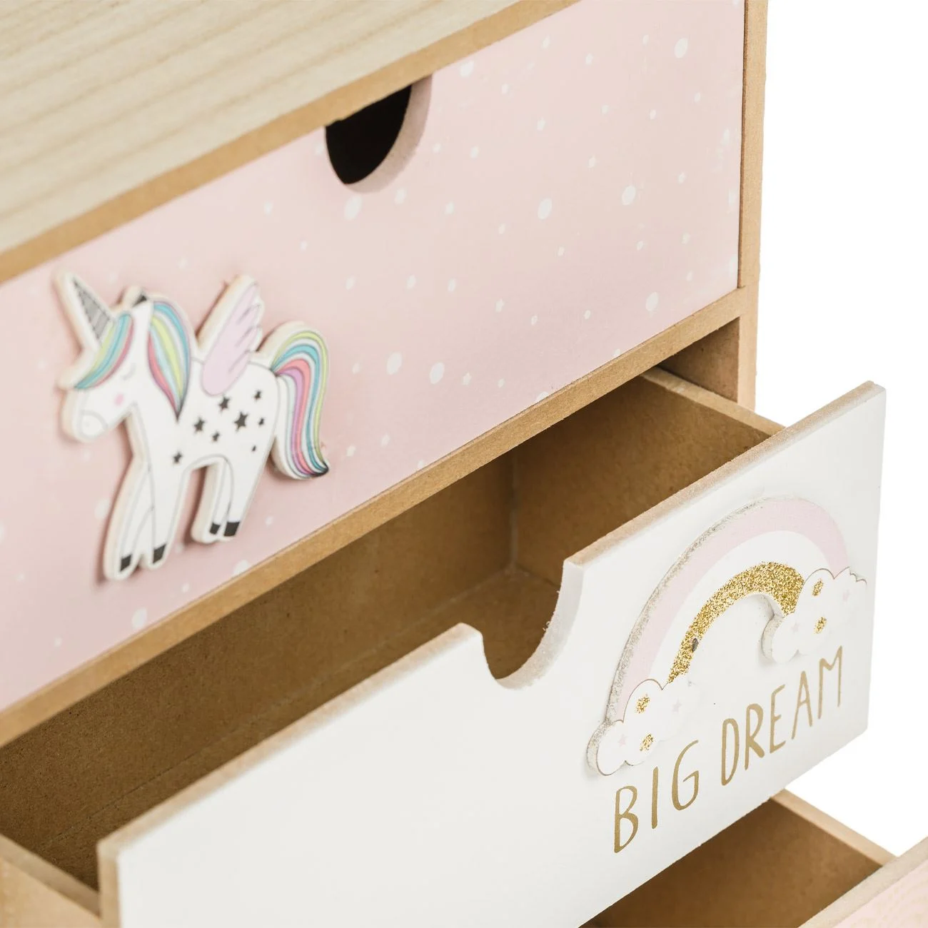 Cutie Decorativa cu 3 Sertare din Lemn 3D Rainbow & Unicorn 21x10x27cm - poza 3