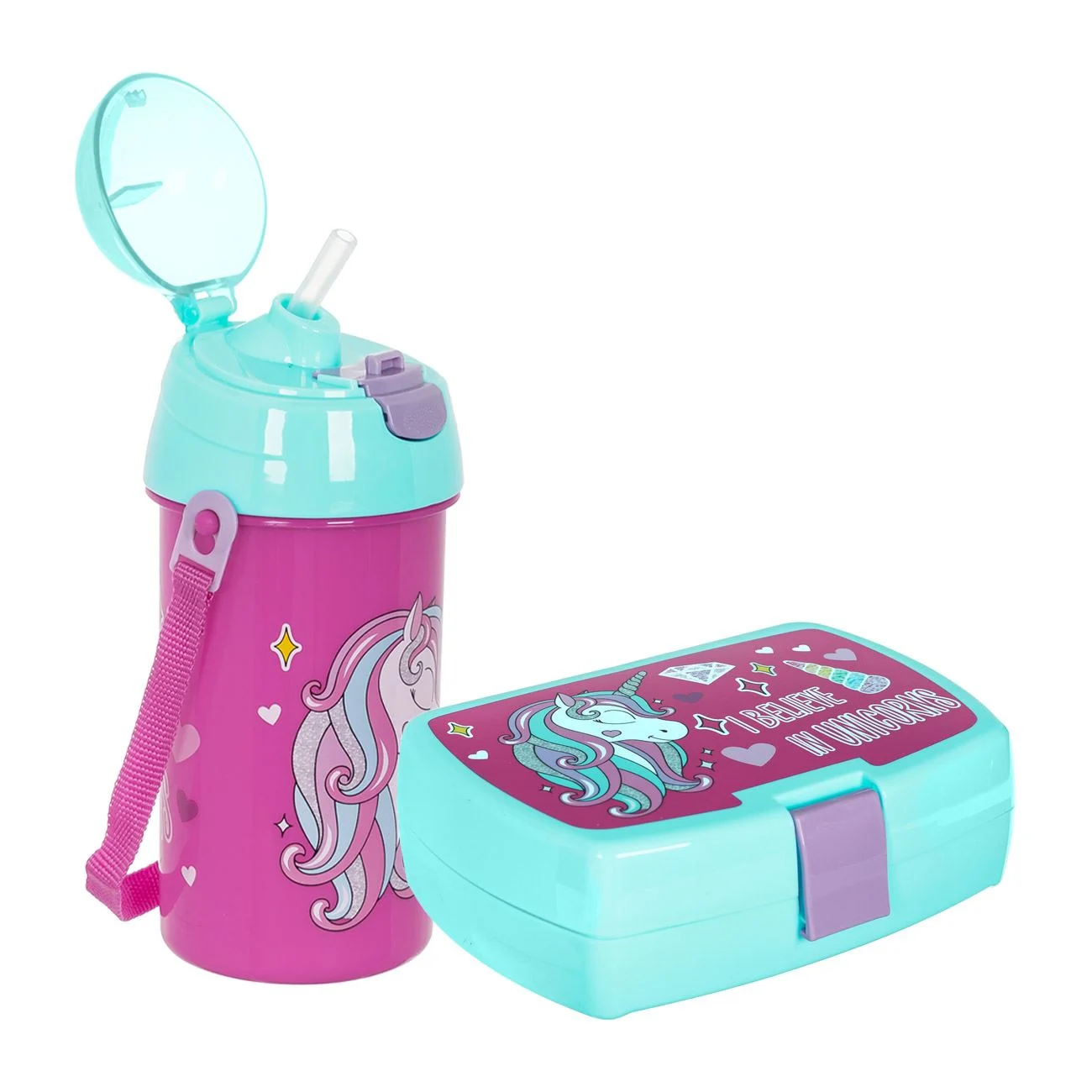Set Caserola Alimente 750ml & Sticla de Apa 500ml Unicorn - 2buc