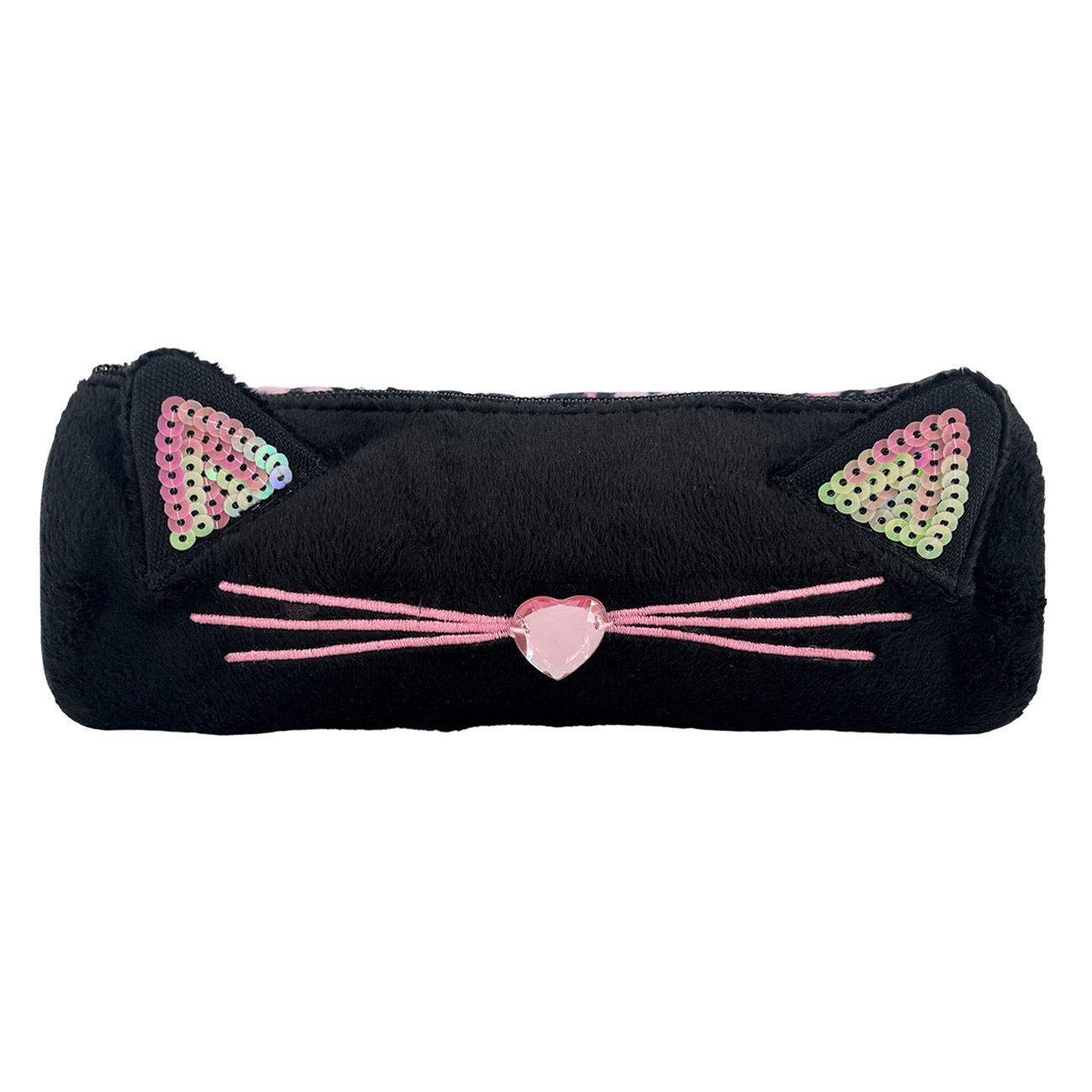 Penar Tub Negru Roz cu Imitatie de Blana Animal Print Pisica Inimi Paiete 21x8cm