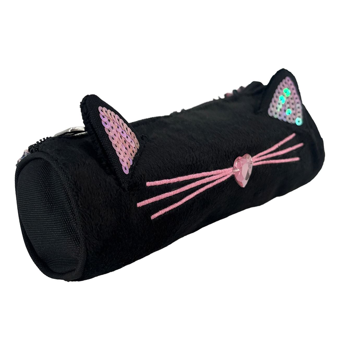 Penar Tub Negru Roz cu Imitatie de Blana Animal Print Pisica Inimi Paiete 21x8cm - poza 3