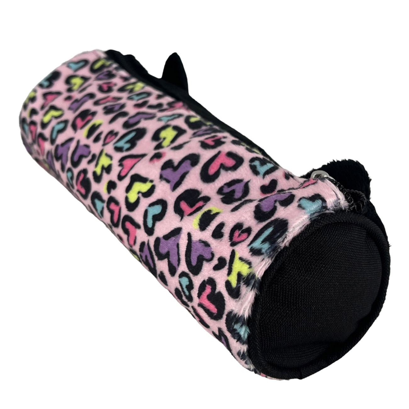 Penar Tub Negru Roz cu Imitatie de Blana Animal Print Pisica Inimi Paiete 21x8cm - poza 4