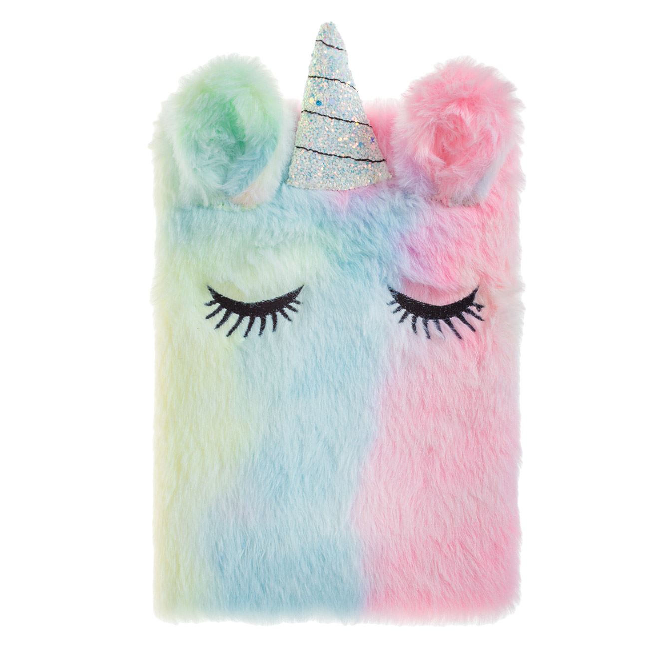 Carnetel Notite A5 Fancy Unicorn Roz Ombre cu Blana Artificiala & Corn cu Glitter Alb - 80file
