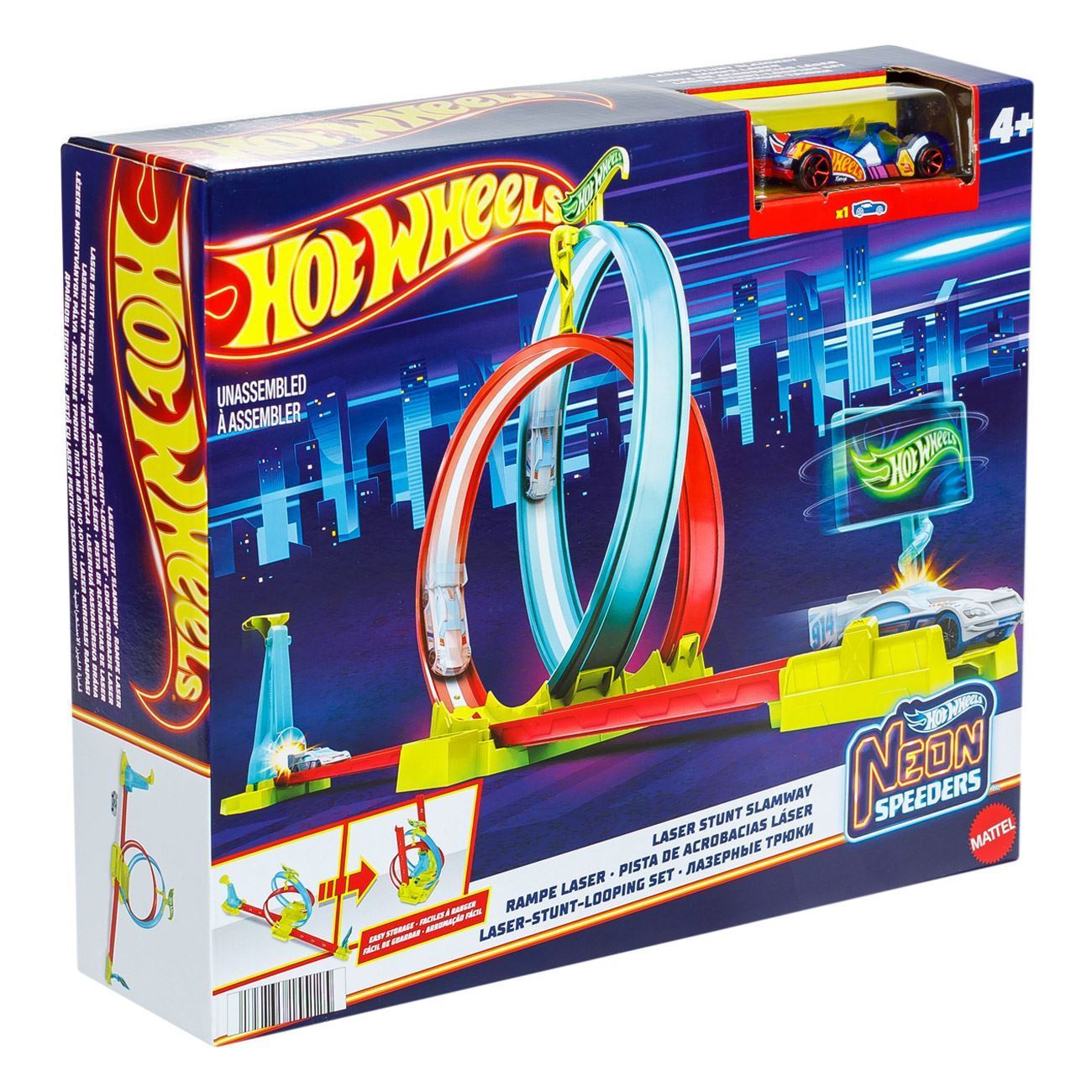 Hot Wheels Neon Speeders Laser Stunt Slamway cu 1 Masina - Mattel - poza 3