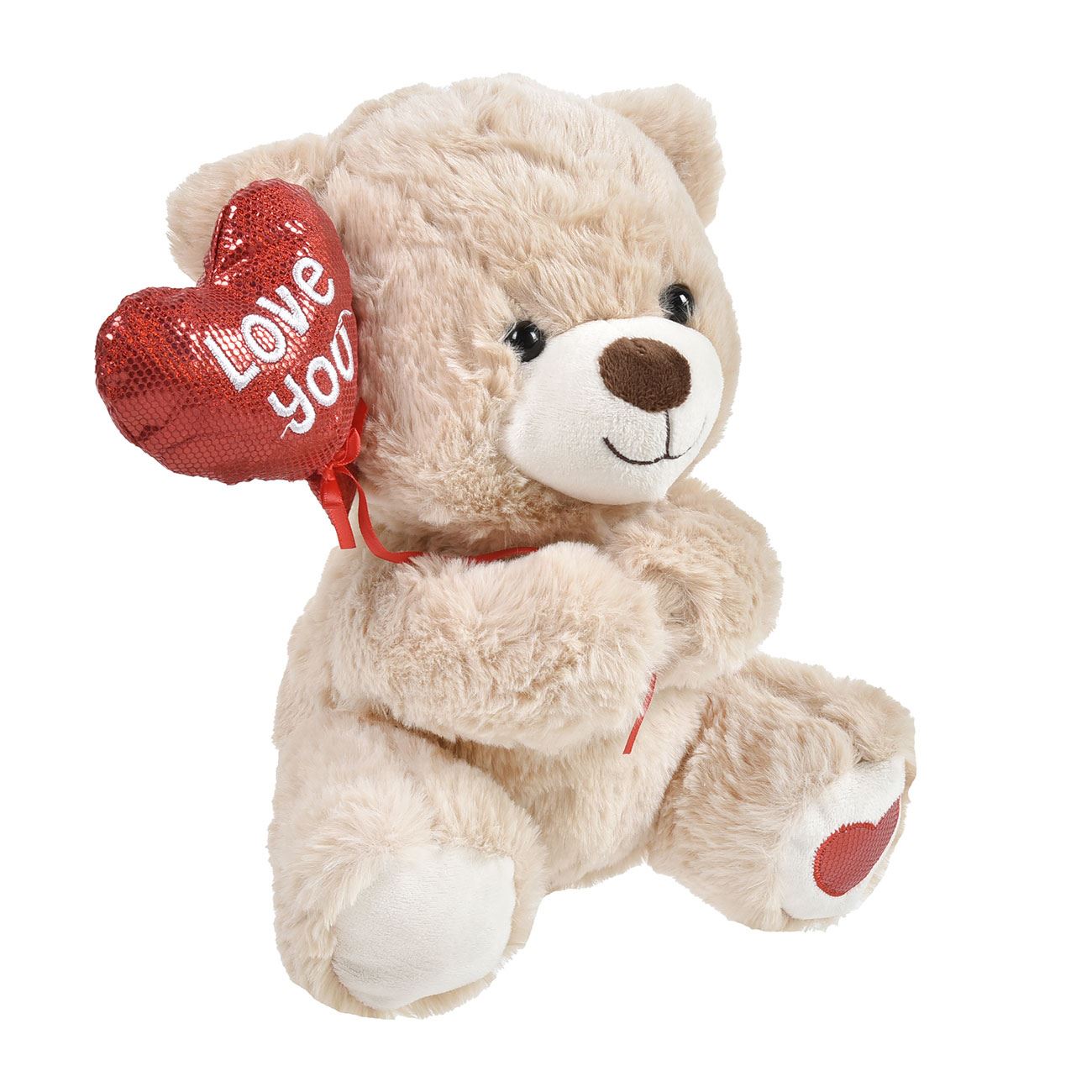 Ursulet de Plus Bej cu Inima Rosie Balon din Folie 25cm - poza 2