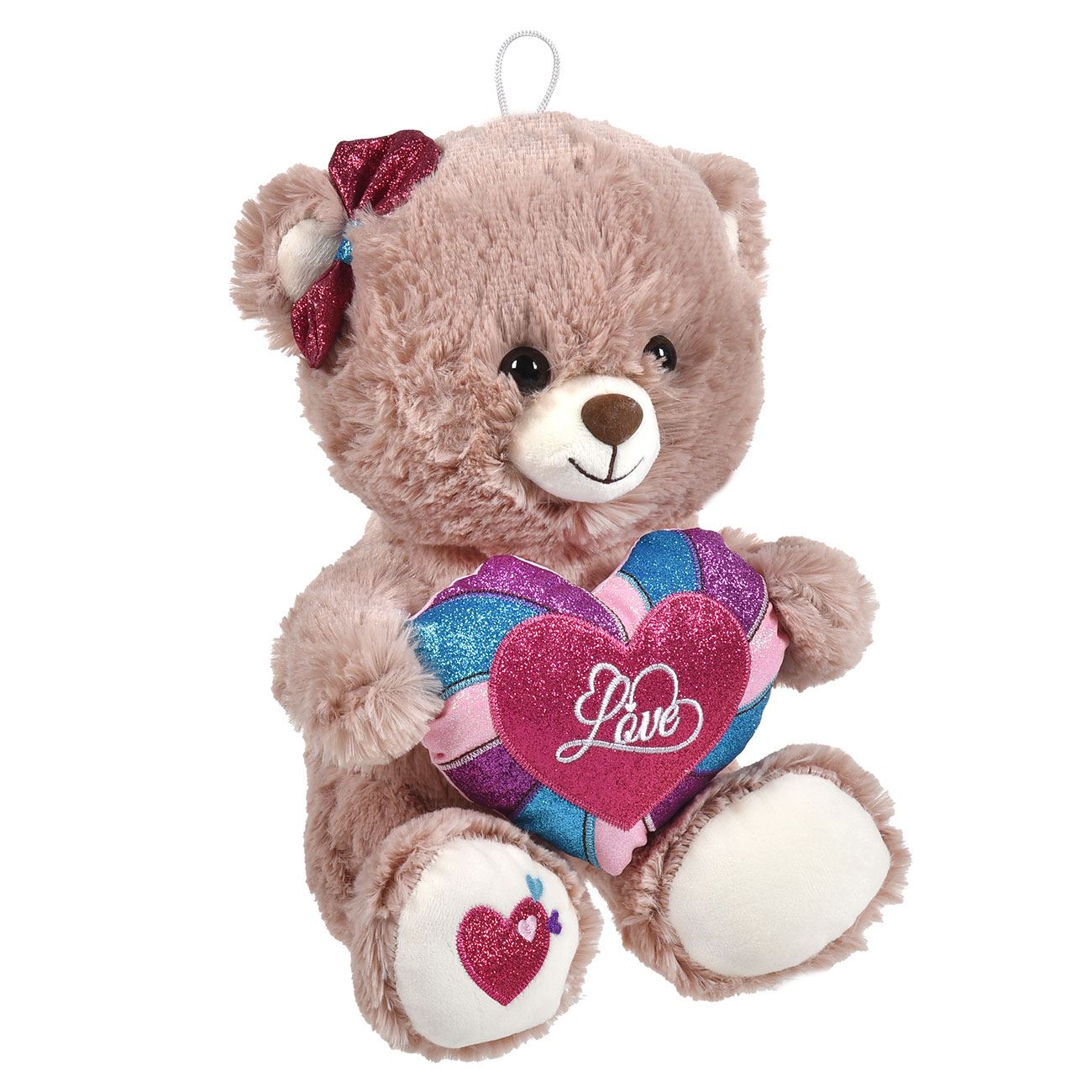 Ursulet de Plus Bej cu Inima Colorata Glitter Rainbow 30cm - poza 2