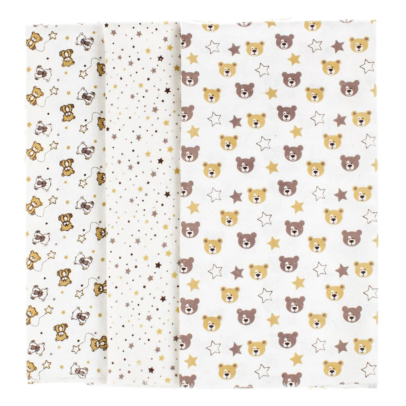 Set Cearceafuri Finet din Bumbac Alb Bej Maro Model Ursuleti Stelute 80x80cm - 3buc