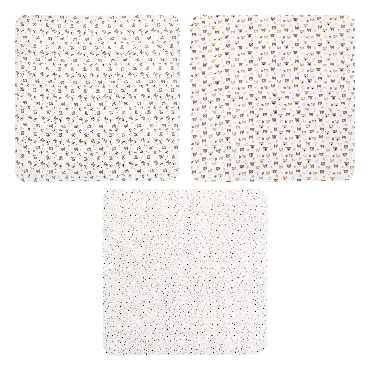 Set Cearceafuri Finet din Bumbac Alb Bej Maro Model Ursuleti Stelute 80x80cm - 3buc - poza 2